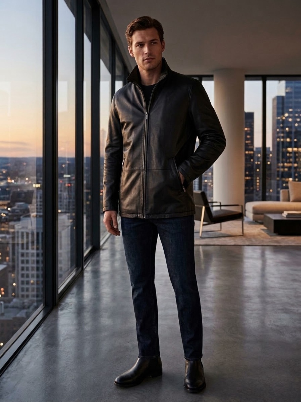 Calvin Klein Men's Black Leather Zip Jacket